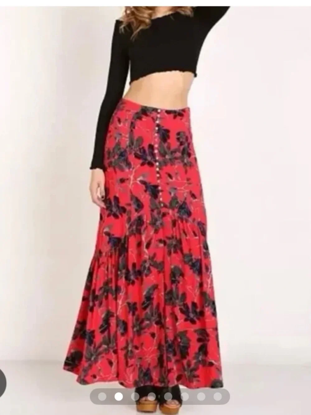 Free People Red Smooth Sailing Maxi Skirt with flaw - Picture 2 of 8